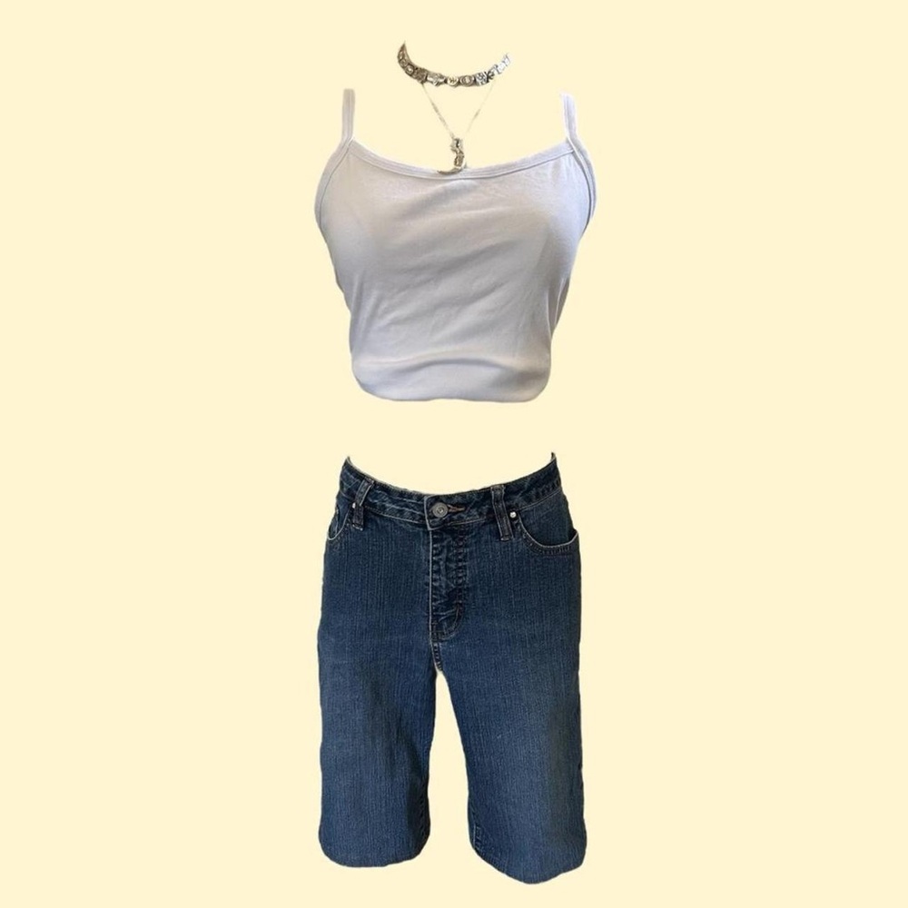 vintage 90s longline denim shorts cargo capri y2k